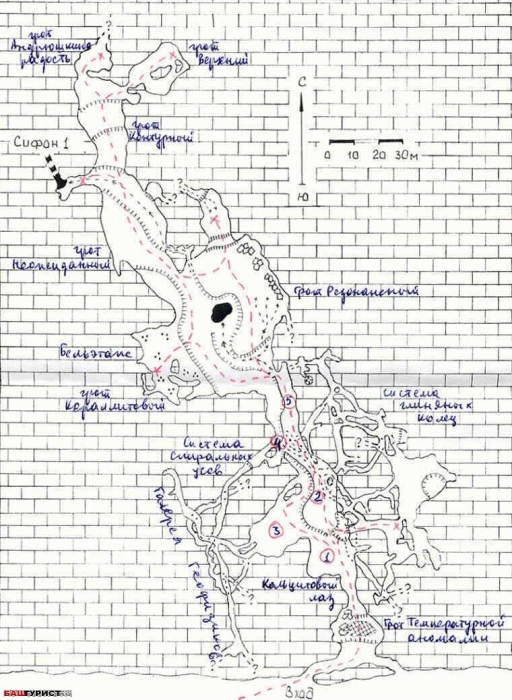 Схема пещеры Сухая Атя