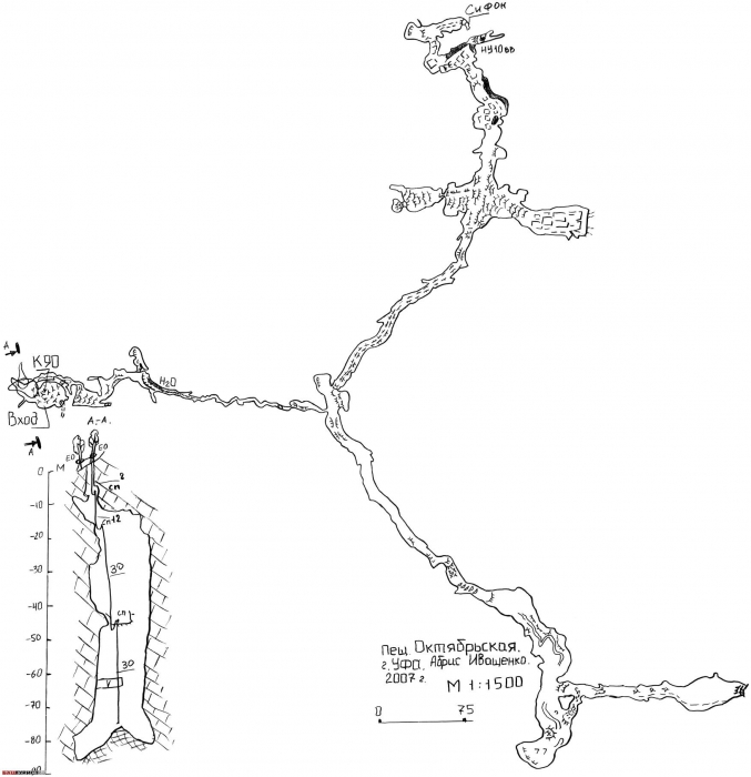 Пещера Октябрьская. План схема