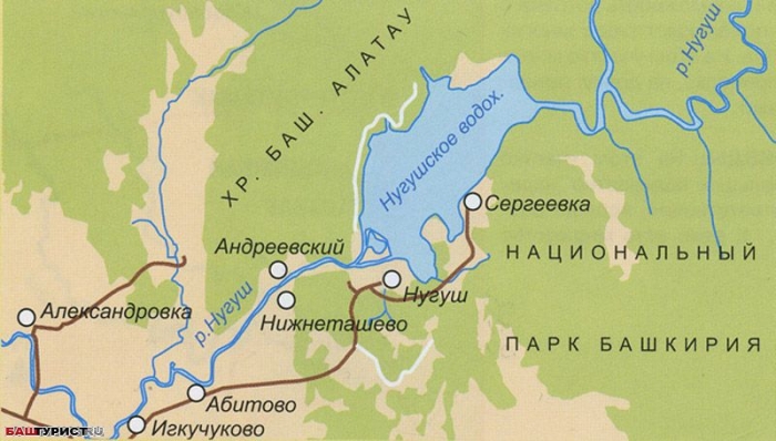 Нугушское водохранилище на карте