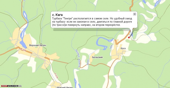 База отдыха Тенгри в селе Кага. Расположение на карте