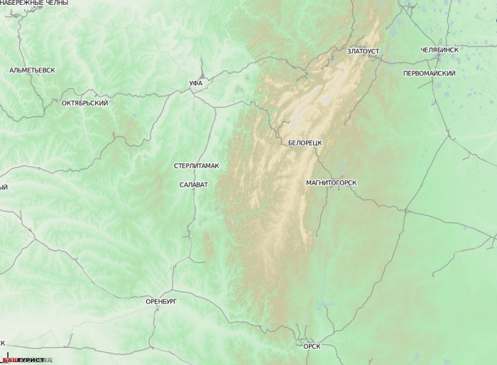 Южный Урал. Карта рельефа